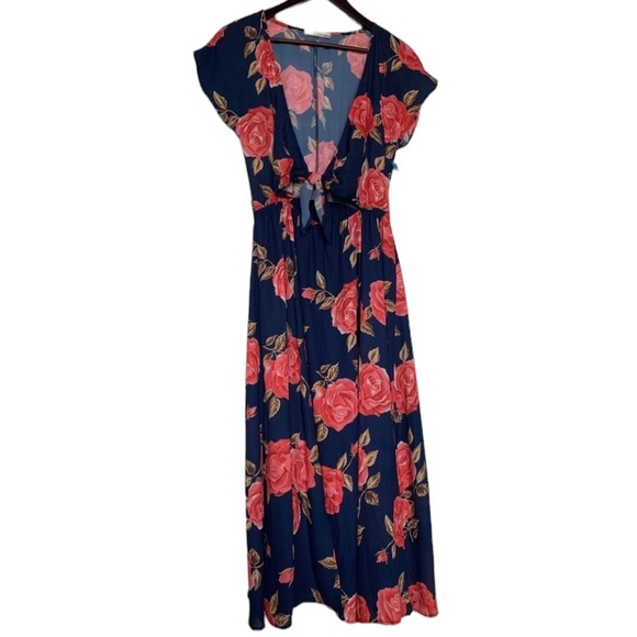 JUNE & HUDSON | Navy Rose Midi Dress Sz L - Picture 2 of 7